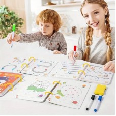 64-Page Reusable Magic Exercise Book for Youngsters - Ideal Early Childhood Educational Material, Perfect Gift for Kindergarten, Youngsters & Preschoolers - White/Blue, No Power Needed, Early Learning Tool | Interactive Learning | Wipeable Surface