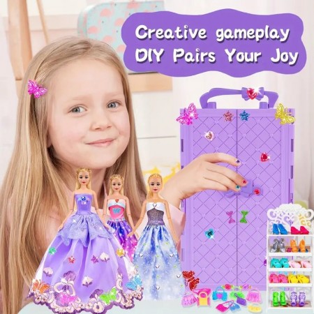 Fashion 91pcs 11.5 Inch Girl Doll With Clothes Accessories And Closet, Princess Gowns, Fashion Dresses, Outfits, Swimsuits.Doll Dress Up Toys For Girls Kids Toddlers.Christmas Gift For Ages 3+