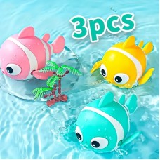 Set Of 3 Little Playing Water Toy Clown Fish - Wind-Up Fish Bath Toys - Self-Propelled Swimming Action For Bathtub & Pool Fun, Battery-Free, Perfect For Gifts - Summer Bathroom Bath Toy 