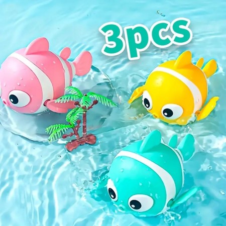 Set Of 3 Little Playing Water Toy Clown Fish - Wind-Up Fish Bath Toys - Self-Propelled Swimming Action For Bathtub & Pool Fun, Battery-Free, Perfect For Gifts - Summer Bathroom Bath Toy 